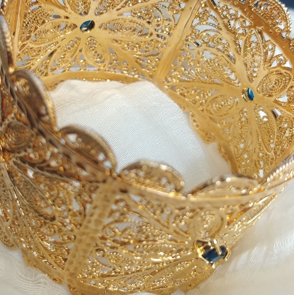 Gold Cuff/Bangle with Blue Crystal - Picture 2 of 6